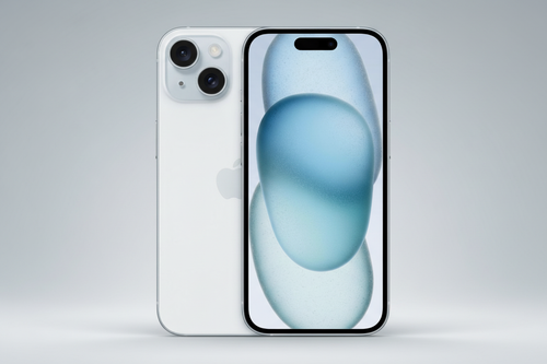 iPhone 16 azul claro con fondo de estudio