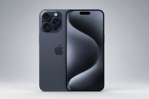 iPhone 16 Pro Max titanio azul con fondo de estudio