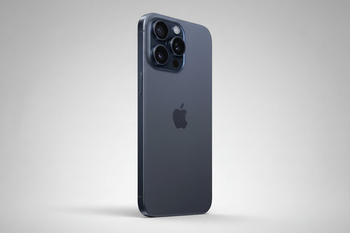 iPhone 16 Pro Max titanio azul lateral con fondo de estudio