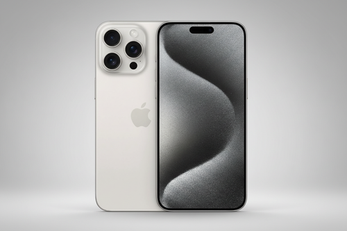 iPhone 16 Pro Max titanio blanco con fondo de estudio