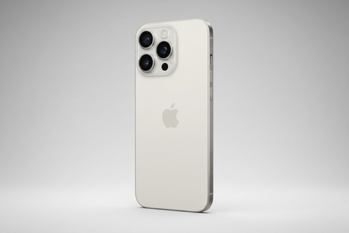iPhone 16 Pro Max titanio blanco lateral con fondo de estudio