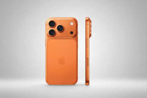 iPhone 17 Pro naranja trasero con fondo de estudio