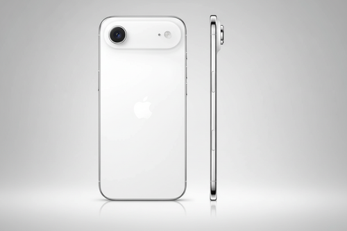 iPhone blanco trasero con fondo de estudio