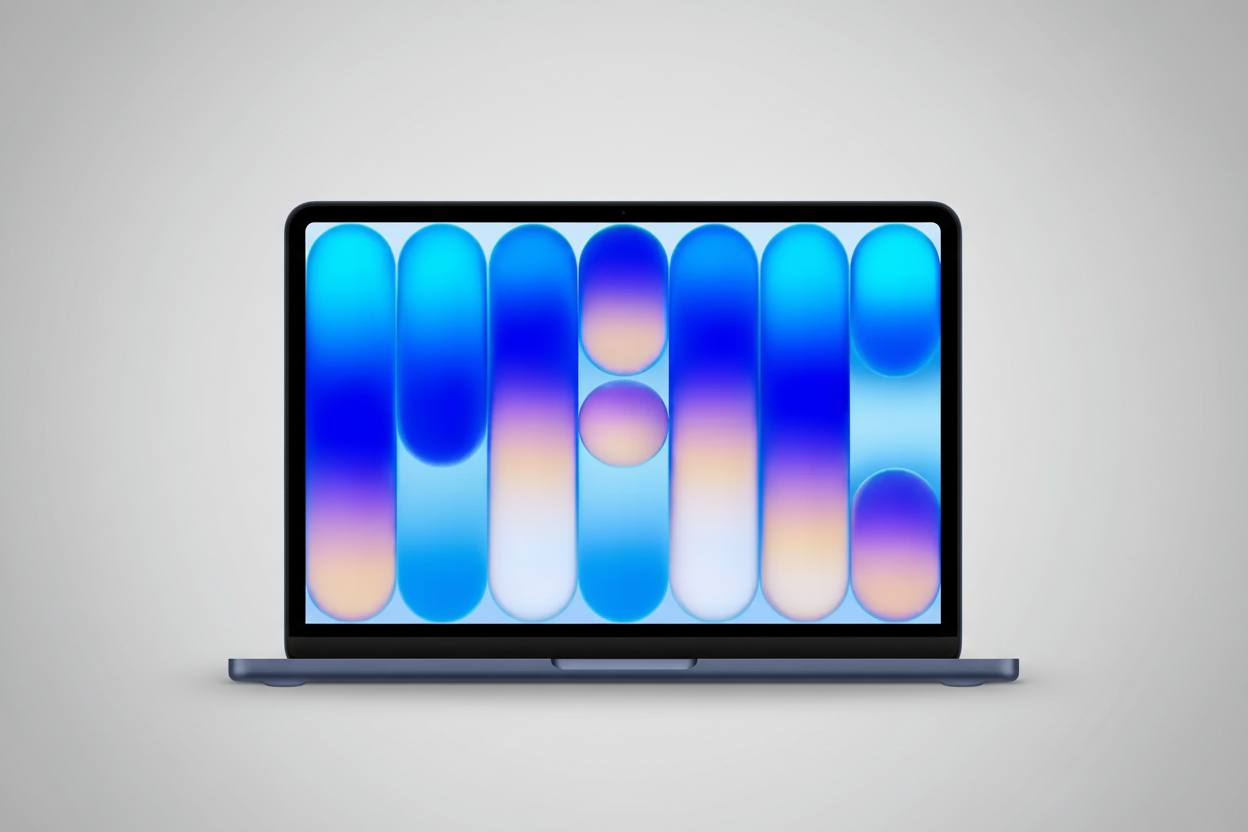 MacBook Air azul medianoche con fondo de estudio