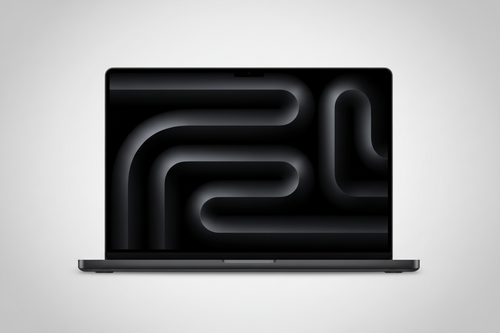 MacBook Pro negro espacial frontal con fondo de estudio
