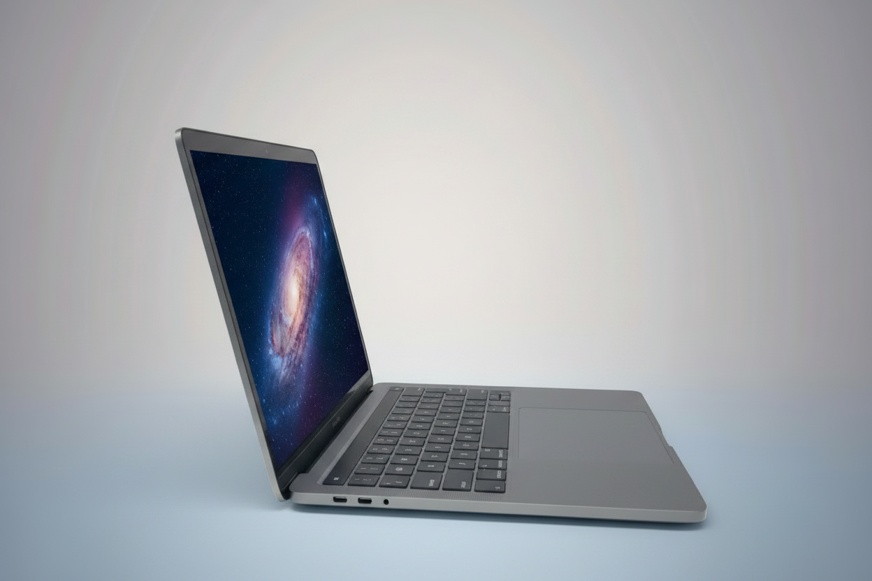 MacBook Pro - Vista Lateral Abierta Galaxia